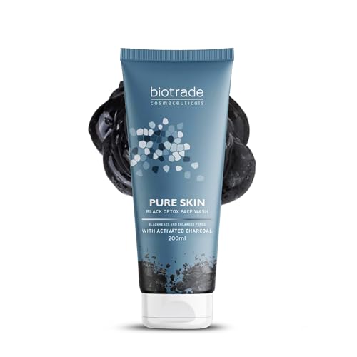 Biotrade Pure Skin Black Detox Face Wash Gel with Activated Charcoal – Gentle Facial Cleanser for All Skin Types with Blackheads and Enlarged Pores – 200 mL