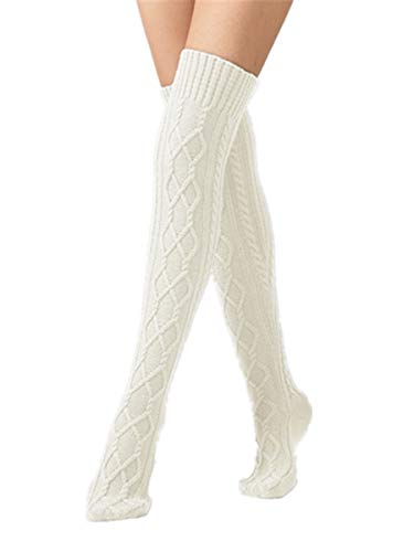 Leoparts Women s Cable Knit Thigh High Boot Socks Extra Long Winter Stockings Leg Warmers