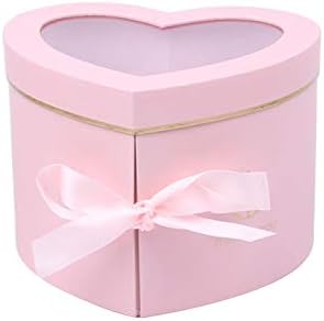 Valentine’s Day Heart Shaped Flower Box with Lid,Heart Shaped Treat Boxes with Window,Luxury Gift for Birthday, Anniversary, Valentine's Day (Pink)