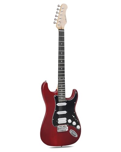 Umelody UST-150 Beginner Electric Guitar, Lightweight ST Style Guitar with Matte Natural Finish, Easy to Play for New Players, Perfect for Home Practice, Learning and First Guitar Experience, Red