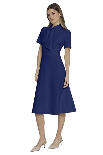 Image of Maggy London Women's Crepe Fabric Flight Attendant Bow Neck Tie Short Sleeve A-line