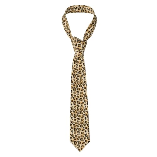 YOFIEN Corbatas de moda para hombre, corbatas delgadas de poliéster con estampado de leopardo, color marrón, negro y amarillo claro