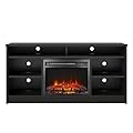 Ameriwood Home Hendrix Fireplace TV Stand for TVs up to 55 Inch, Replaceable Electric Fireplace Insert Heater, Realistic Log and Flame Effect, For Living Room or Bedroom, Black Oak