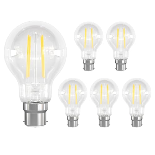 LUTW Ampoule B22 LED Blanc Chaud 2700K, Ampoules a Baïonnette LED A60 B22, 6W Équivalent à 60W Halogène, AC 230V, 690 Lumen, Rétro Transparent Ampoule Filament Vintage, Non Dimmable, Lot de 6