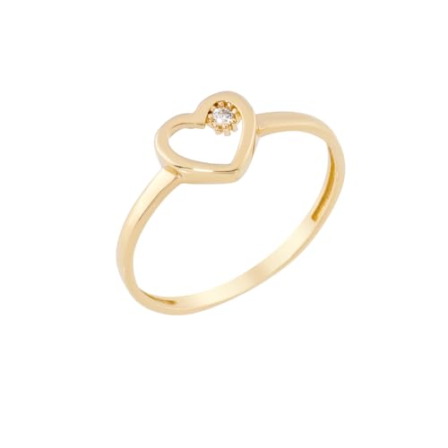 14K Real Solid Gold Ring for Women, Open Heart with Small Simulated Diamond Ring for Engagement Wedding