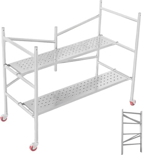 TUIYIDUO 足場 高所作業台 耐荷重500kg 折りたたみ 足場台 大容量対応 60×120×135.6cm（奥 × 幅 × 高） 360° 回転キャスター付き 滑り止めペダル設計 頑丈安定 折りたたみ式で収納・運搬便利 塗装・洗車・窓清掃 室内屋外汎用踏み台 - TUIYIDUO - 商品画像