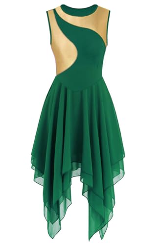 yrsZX Damen-Tanzkleid, Tunika, unregelmäßig, fließender Rock, ärmellos, Anbetung, liturgisch, lyrisches Tanzkostüm, 003 Grün, X-Groß