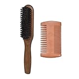 Beard Brush and 14-Tooth Comb, Real Wild Boar Bristle Walnut Wood Beard and Mustache Comb Brush for Men’s Grooming and Care - Image 1