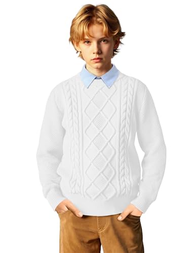 Boys Long Sleeve Crew Neck Sweaters Unisex Kids School Lightweight Cable Knit Pullover Sweater Tops
