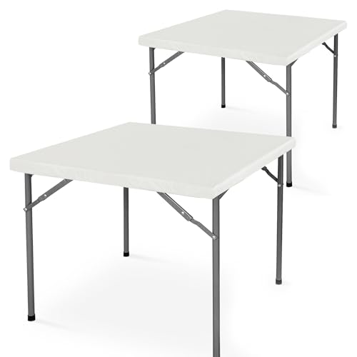 LUSHVIDA Square Fitted Table Cover Card Tablecloth 36x36 inch 2 Packs Ivory