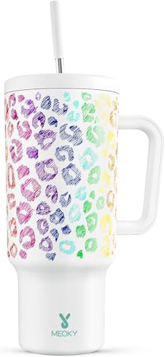 Meoky Copo Térmico 1200ml com Canudo Tampa e Alça - Caneca Termica Esportivo Antivazamento | Isolame