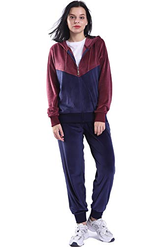 Women's Tracksuit Set Jogging Sweatsuits Casual Full Zip Running Sports Color Block Sweat Suit Set Navy & Burgundy Small