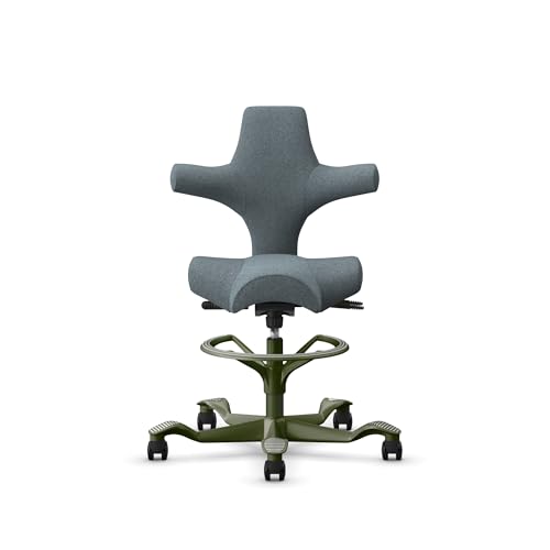 Image of HAG Capisco Sit to Stand Chair-Moss Green Frame-Upholstered Dark Gray-with Foot Ring