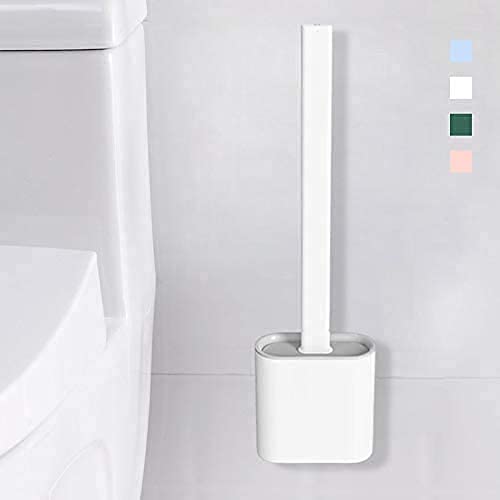 Stoveorama� Silicon Toilet Brush with Slim Holder Flex Toilet Brush Anti-drip Set Toilet Bowl Cleaner Brush, No-Slip Long Handle Soft Silicone Toilet Brush with Wall Hook - Multicolor 2