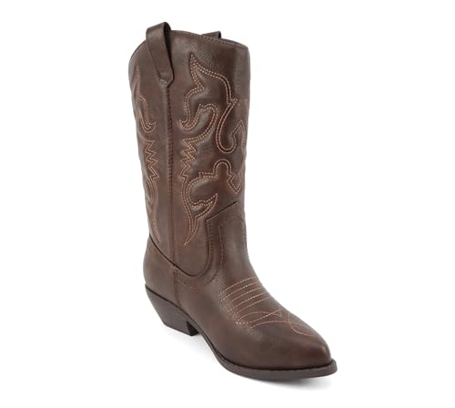 Image of Soda inchTELLER inch ~ Women's Western Cowboy Boots with Stitched Detailing, Pointed Toe, and Low Block Heel