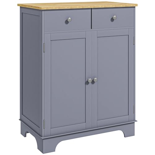 HOMCOM Meuble de Rangement Buffet Salon avec placards à Portes, 2 tiroirs et étagère réglable, Armoire de Rangement pour Salon, Cuisine, Chambre, Gris et Bois Naturel