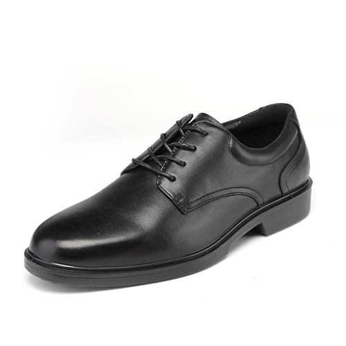 Men's Full Grain Leather Oxford Work Dress Shoes - Classic Black Soft Toe Business Shoes with Kevlar Puncture Resistance