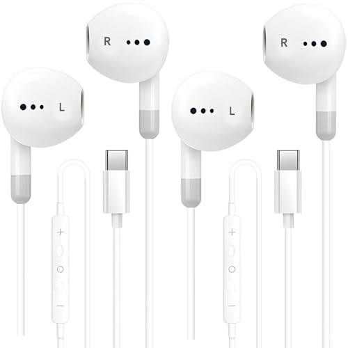 ASENTER 2 Pack USB C Headphones Earphones Earbuds Wired Noise Isolating with Built-in Microphon Volume Control HiFi Stereo In-Ear Plug in Headset Compatible with iPhone 15/16 Pro Max/16 Plus/S23/S24