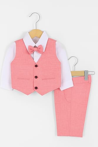 Image of Baby Boys Vest Suit Cotton Linen 4 Piece Formal Wedding Birthday Set