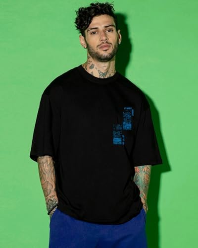 Image of Bewakoof Men's Graphic Printed 100% Cotton T-Shirt - Oversized Fit, Round Neck, Half Sleeves