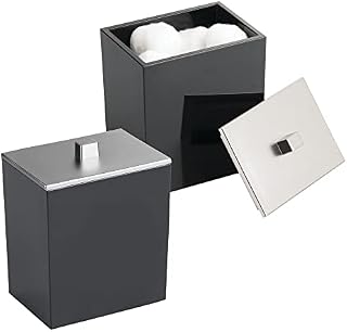 mDesign Organizer na kosmetyki  Pojemnik na waciki i patyczki z pokrywką  Organizer na waciki z plastiku  2-pack  Czarny/nikiel
