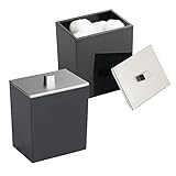 mDesign 2er-Set Wattepadspender und Wattestäbchenbehälter – Bad Accessoire aus Kunststoff für Kosmetik- und Pflegeprodukte – Aufbewahrungsglas mit Deckel aus gebürstetem Nickel – schwarz/silberfarben