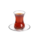 DESTALYA Juego de té Turco de 12 Piezas, 6 Vasos de Té y 6 Platillos, Vidrio (Talya Juego de Té)