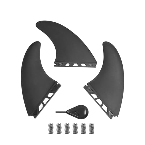 Generic Surfboard Fin Set of 3 with 1 No-Tool Fin Screw - Fiberglass Reinforced Thruster Fins for Longboard, Soft Top Surfboard & Paddle Board (Black), Medium