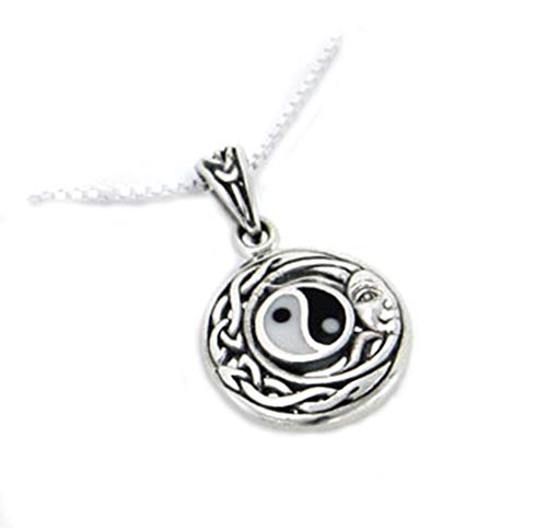 Flowing Sun Yin-Yang Celtic Knot Pendant Sterling Silver 18" Chain Necklace