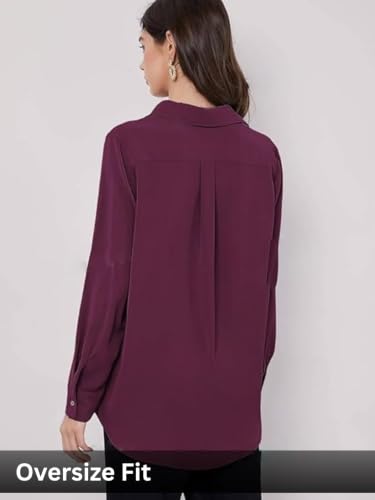 Image of GRECIILOOKS Women's Oversized Fit Rayon Crop Top Shirt | Comfortable Rich Korean Button Down | Workwear Top for Office & Casual Outfit