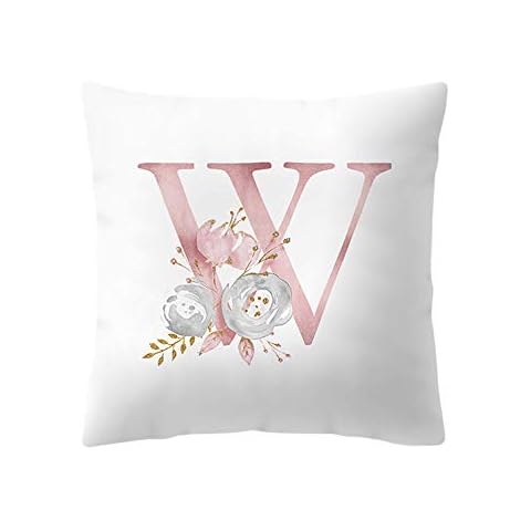 Throw Pillow Case Cushion Covers, Alphabet Pattern Printing Solid Color Decorative Cushion Cover 18 * 18inch, W Cover