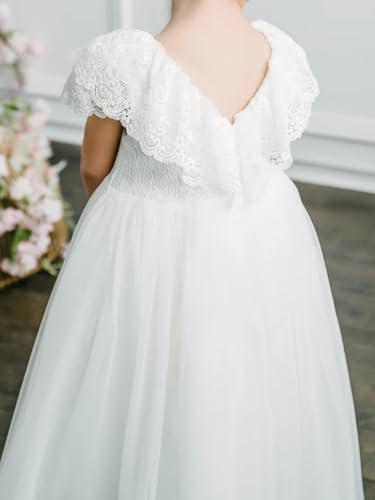 Lace Tulle Flower Girl Dress for Wedding Flutter Sleeve A-Line First Communion Long Gowns4