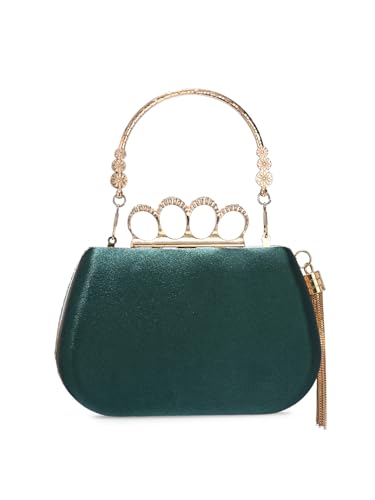Image of TOOBA Handicraft Pearl Embroidered Clutch Purse For Women with Trendy Design 4-ring Handle & Tassel