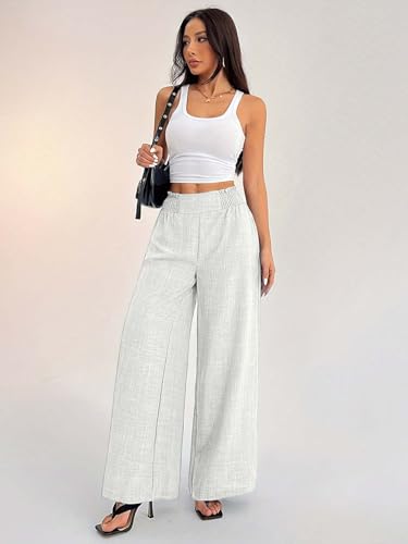 Image of Sugathari Women's Casual Wide Leg Pants - High Waist Elastic Waistband Loose Fit Long Trousers | Lightweight Straight Leg Summer PantsTrouser 254