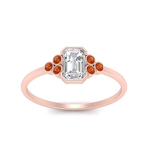 Image of Choose Your Gemstone Bezel Set Petite Diamond CZ Ring Rose Gold Plated Emerald Shape Petite Engagement Rings Everyday Jewelry Wedding Jewelry Handmade Gifts for Wife US Size 4 to 12