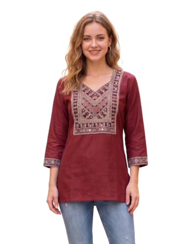 Image of Women's Premium Viscose Rayon Floral Printed Short Kurti | Stylish Bell Sleeves with Pom-Pom Lace | Tunic Top for Jeans & Office Wear