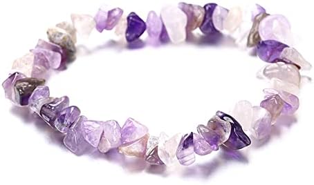 Fashion Base Natural Raw Amethyst Bracelet,Stretch Crystal Beaded Bracelet Yoga Energy Healing Crystal Quartz Women Men Girls Gifts
