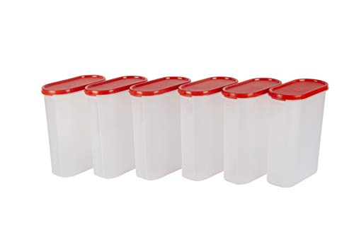 Cutting EDGE Modular Containers Oval with Plain Lids, 2400 ML, Set of 6 - Red Lids