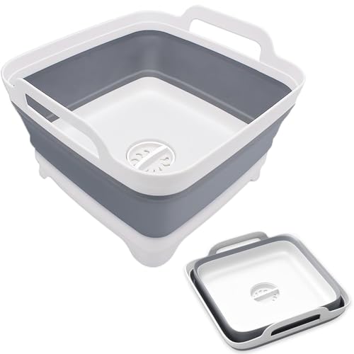 Roysmart Bassine à vaisselle pliable de 12 l pour camping, lavabo pliable, bac de lavage portable, bac de rangement de cuisine peu encombrant (blanc/gris)