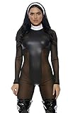 Forplay Women's Petite Sinful Sister Catsuit and Headpiece, Black, Small/Medium