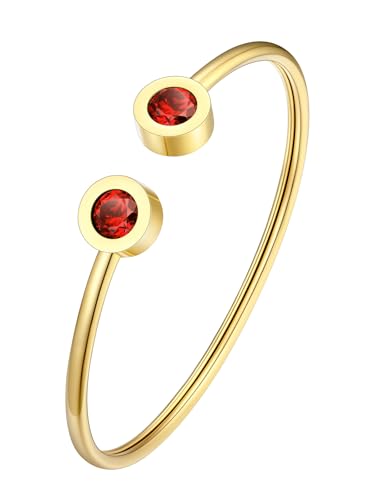 FOCALOOK Bracciale da donna regolabile placcato oro 14 K con finto rubino a cerchio aperto con pietra di nascita luglio FOCALOOK Bracciale da donna regolabile placcato oro 14 K con finto rubino a cerchio aperto con pietra di nascita luglio
