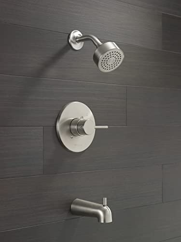Image of Delta Faucet Modern Brushed Nickel Tub and Shower Trim Kit, Shower Faucet with Single-Spray Touch-Clean Shower Head, Stainless T14459-SS-PP (Valve Not Included)