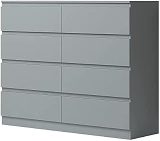 FWStyle Modern Large 8 Drawer Chest of Drawers, 8 Drawer Cabinet, Bedroom Storage Furniture - Matt Grey