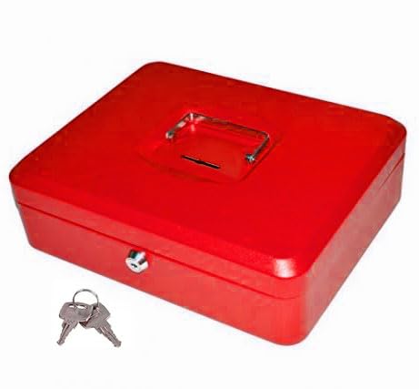 AZK Solutions Metal Money Box with Coin Slot - Money Boxes for Adults/Piggy Banks for Adults, Secure Hard Metal Cash Box with 2 Lock Keys, Perfect for Saving Money or Secure Cash. (Red, 12 Inches)