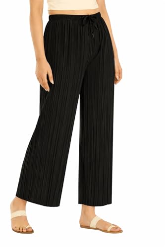 Image of Women's Wide-Leg Trouser|Palazzo Pants|High Waist Flowy Trousers with Drawstring, Lightweight Casual & Travel Wear|Women Trousers Pants