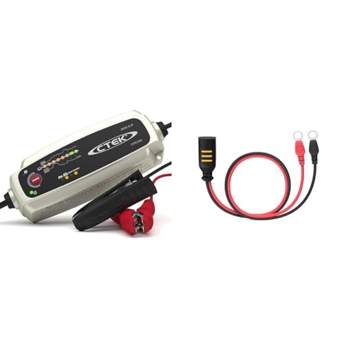 CTEK MXS 5.0 Batterieladegerät Mit Automatischer Temperaturkompensation, 12V 5.0 Amp & Comfort Connect Direct Connect Adapter (M6 Muttern), Ideal Für Schwer Erreichbare Batterien, 40cm Kabellänge
