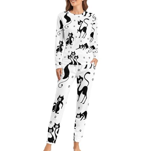 Pyjama Femme Chat Noir original : idée cadeau vêtement de nuit mignon manches longues