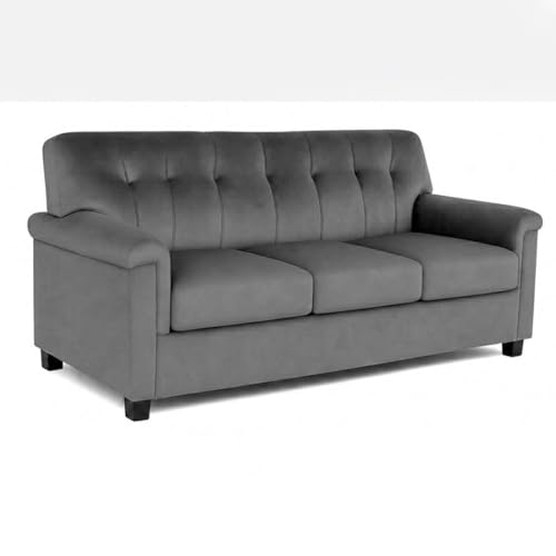 Image of FURNY Woodswave 5 Seater 3+1+1+2 Puffy Sofa Set for Living Room in Premium Velvet Finish (Dark Grey) Durable & Comfortable Ideal for Living Rooms