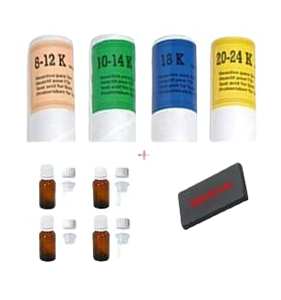 KIT 4 TESTEUR OR 9/14/18/24 K CARATS POUR TESTER L'OR + PIERRE DE TOUCHE MEDIUM NATURELLE 65x40mm + 4 FLACONS COMPTE GOUTTES 15 ML + GUIDE EXPERTISE OFFERT (TEST TESTING GOLD STONE)
