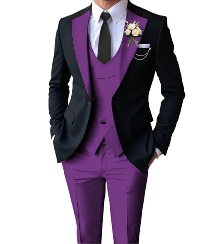 Suits for Men Slim Fit 3 Piece Set, Mens Double Breasted Suit Tuxedo for Men Wedding Prom Formal Business